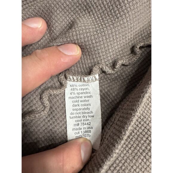 Allen Allen Open Cardigan Womens M Brown Drape Front Hooded Waffle Print Thermal - Picture 3 of 4